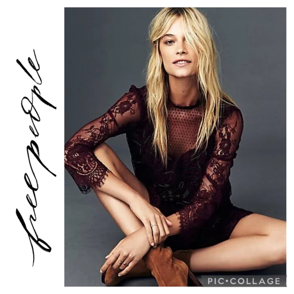 Free People Deep Red Lace Mini Dress